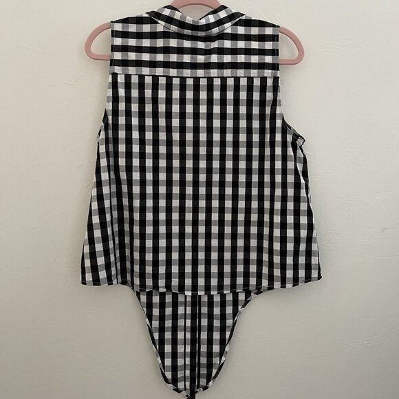 Charter Club Women's Petite Cotton Shirt 14P Black White Gingham Check Tie Front - Picture 2 of 6